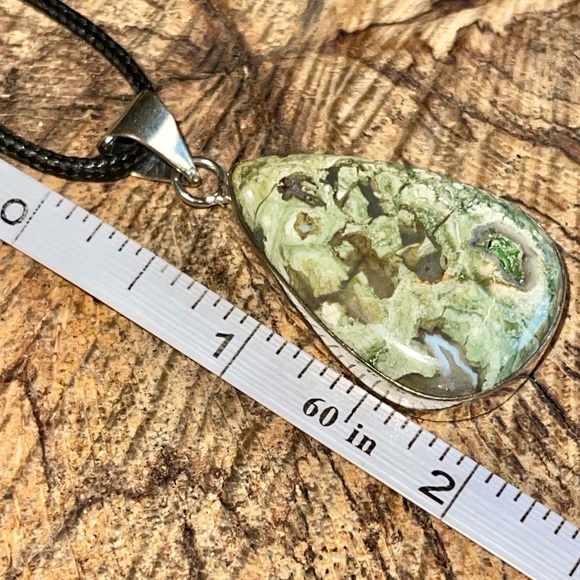Green Rainforest Jasper Rhyolite Pendant 2” - Picture 10 of 11
